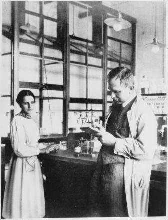 Lise Meitner and Otto Hahn in their laboratory.