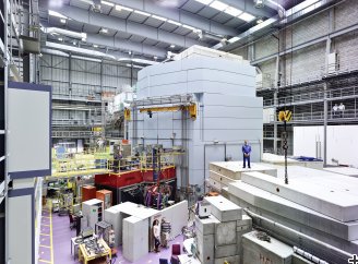 Experiment hall at the Swiss Spallation Neutron Source SINQ