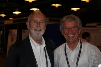 Colin Carlile (ESS) and Winfried Petry (FRM II) at the exhibition hall